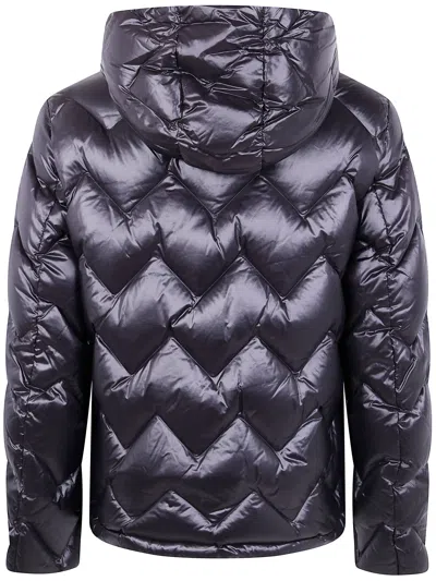 Peuterey Chevron Quilted Puffer Jacket With Hood In Blue