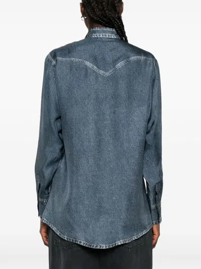 Pierre-louis Mascia Pierre Louis Mascia Denim Print Silk Shirt In Blue