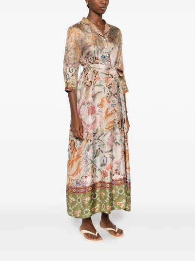 Pierre-louis Mascia Pierre Louis Mascia Printed Silk Long Dress In Multi