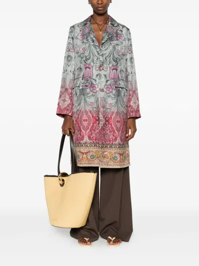 Pierre-louis Mascia Pierre Louis Mascia Silk Printed Single-breasted Coat In Multi