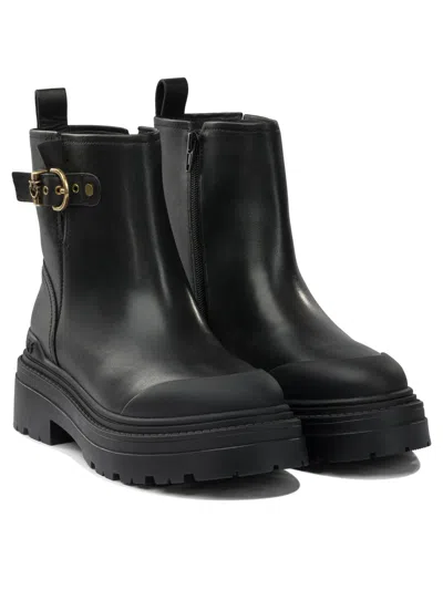 Pinko Leather Booties With Love Birds Logo In Black