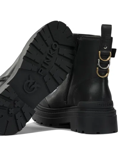Pinko Leather Booties With Love Birds Logo In Black