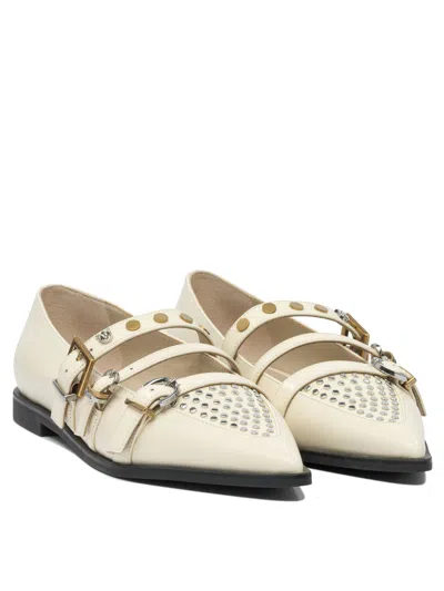 Pinko Buckle-embellished Pointed Ballet Flats In White