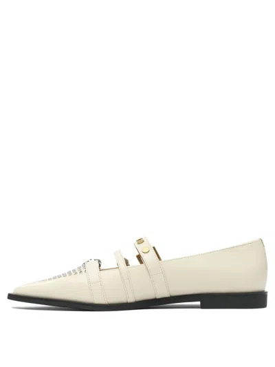 Pinko Buckle-embellished Pointed Ballet Flats In White