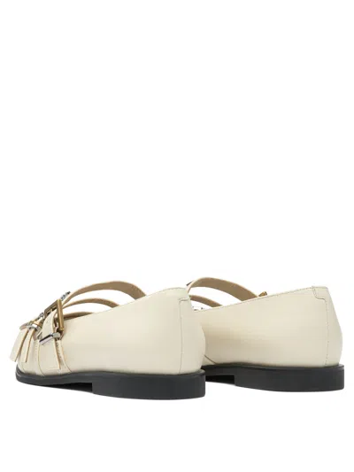 Pinko Buckle-embellished Pointed Ballet Flats In White