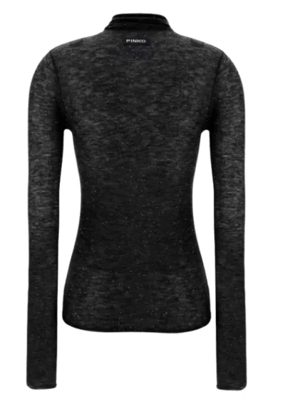 Pinko High Neck Black Wool Sweater With Micro Paillettes In Black