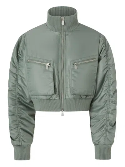 Pinko Short Technical Satin Bomber Jacket In Green