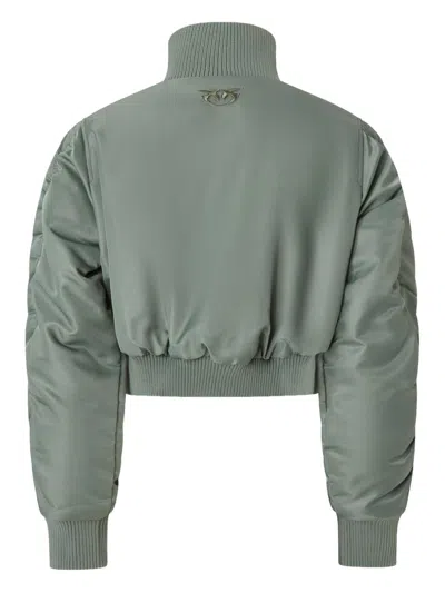Pinko Short Technical Satin Bomber Jacket In Green