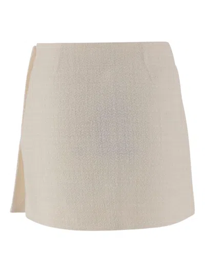 Pinko Wrap-style High-waisted Tweed Miniskirt With Gold-tone Buttons In Multi