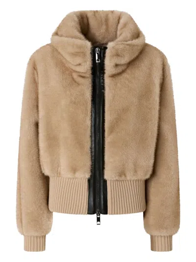 Pinko Faux-fur Ribbed-hem Jacket In Neutral