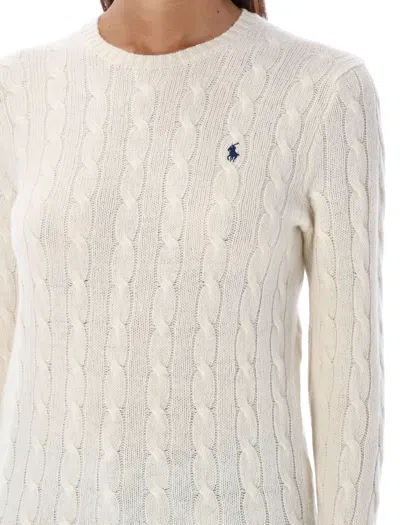 Polo Ralph Lauren Classic Cable Knit Sweater With Round Neckline And Ribbed Details In Neutral