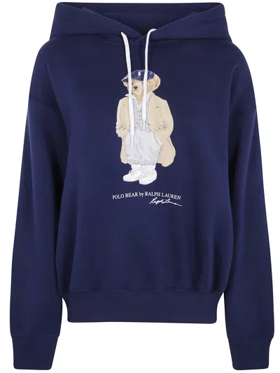 Polo Ralph Lauren Brushed Cotton Blend Sweatshirt With Iconic Polo Bear In Blue