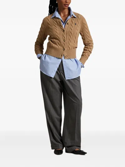 Polo Ralph Lauren Wool And Cashmere Cable Knit Cardigan In Brown