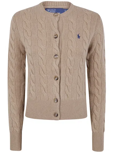 Polo Ralph Lauren Wool And Cashmere Cable Knit Cardigan In Brown