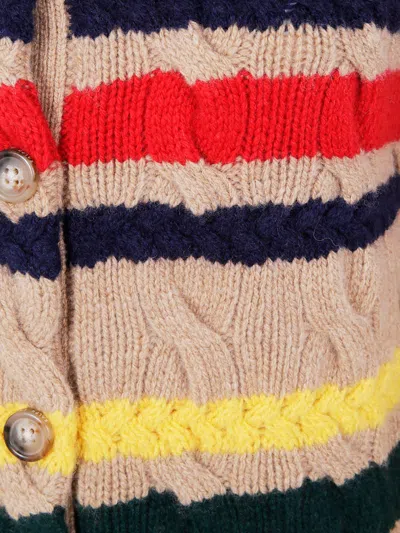 Polo Ralph Lauren Striped Cable Knit Cardigan With Ribbed Cuffs And Hem