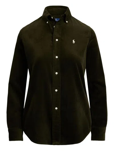 Polo Ralph Lauren Womens Dark Beech Polo-pony Embroidered Cotton-corduroy Shirt In Brown