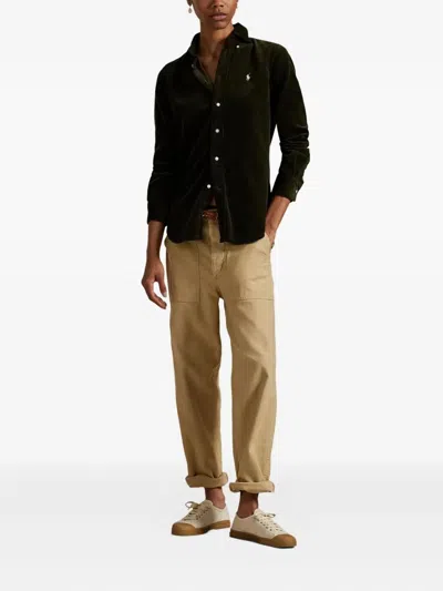 Polo Ralph Lauren Womens Dark Beech Polo-pony Embroidered Cotton-corduroy Shirt In Brown