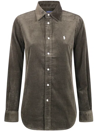 Polo Ralph Lauren Womens Dark Beech Polo-pony Embroidered Cotton-corduroy Shirt In Brown