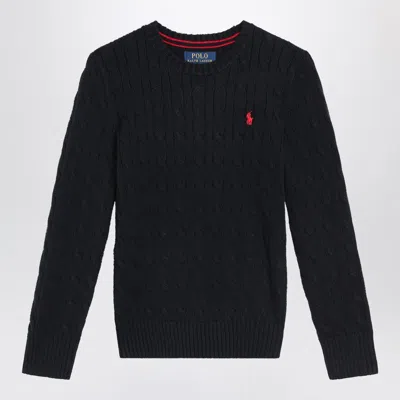 Polo Ralph Lauren Black Cable-knit Crewneck Sweater In Black