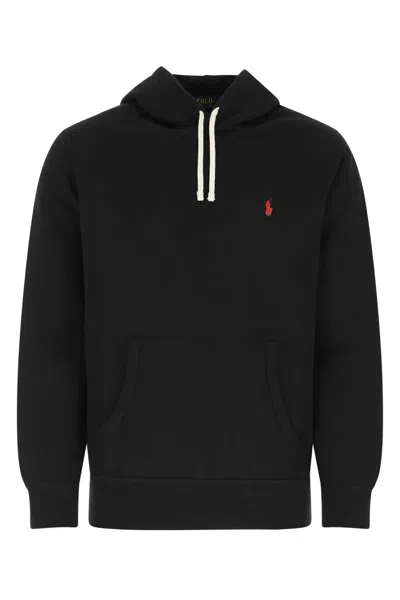 Polo Ralph Lauren Slouchy Black Cotton Blend Hoodie With Embroidered Logo In Black