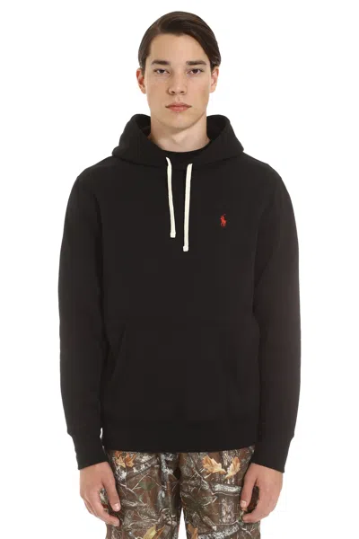 Polo Ralph Lauren Slouchy Black Cotton Blend Hoodie With Embroidered Logo In Black