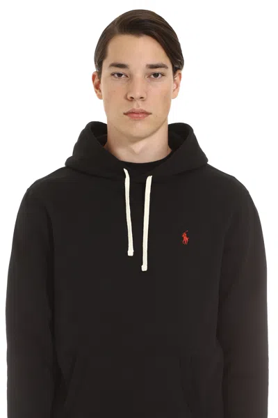 Polo Ralph Lauren Slouchy Black Cotton Blend Hoodie With Embroidered Logo In Black