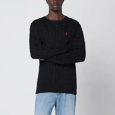 Polo Ralph Lauren Black Cable-knit Crewneck Sweater In Black