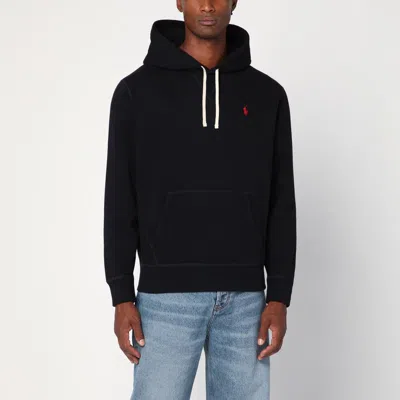 Polo Ralph Lauren Slouchy Black Cotton Blend Hoodie With Embroidered Logo In Black