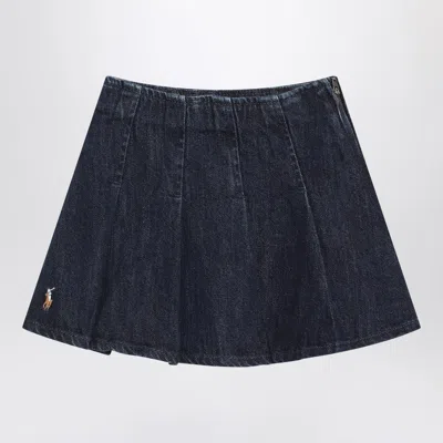 Polo Ralph Lauren Blue Pleated Denim Skirt In Animal Print