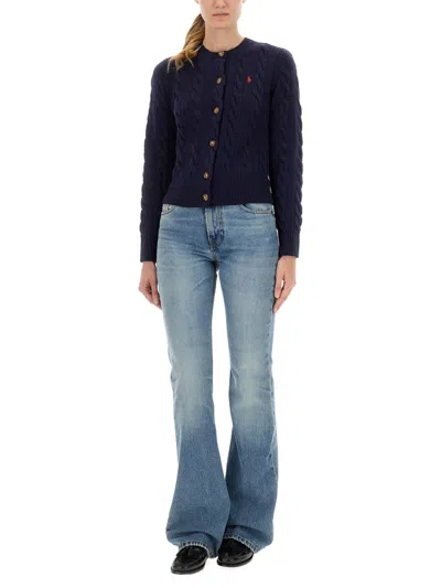 Polo Ralph Lauren Pony Cable-knit Wool And Cashmere Cardigan In Blue