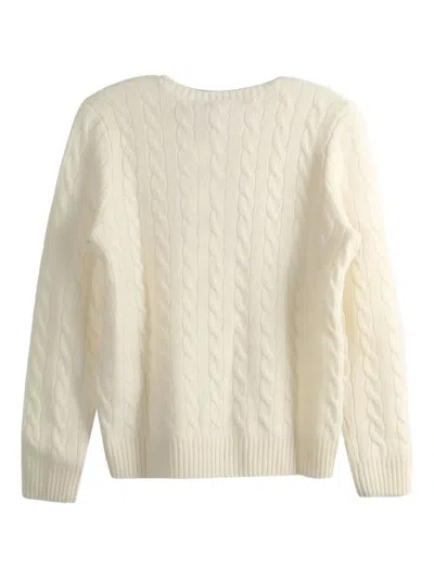 Polo Ralph Lauren Classic Cable Knit Sweater With Round Neckline And Ribbed Details In White