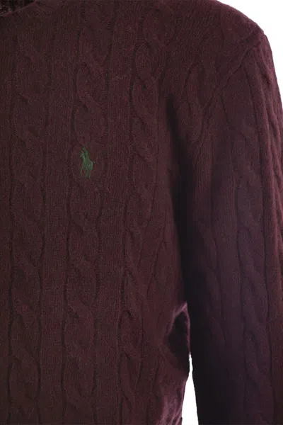 Polo Ralph Lauren Wool And Cashmere Cable Knit Sweater In Burgundy