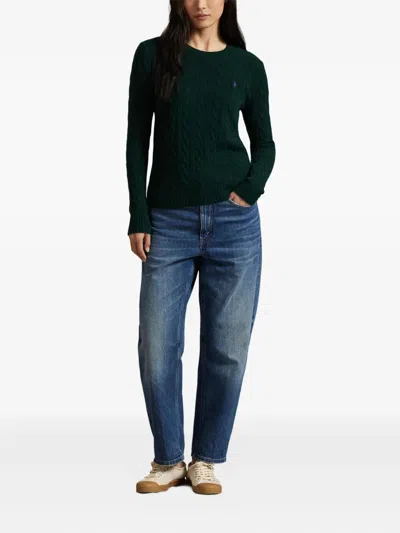 Polo Ralph Lauren Julianna Green Sweater With Round Neck And Pony Embroidery On The Front In Wool And Cashmere Woman