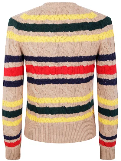 Polo Ralph Lauren Striped Cable Knit Cardigan With Ribbed Cuffs And Hem