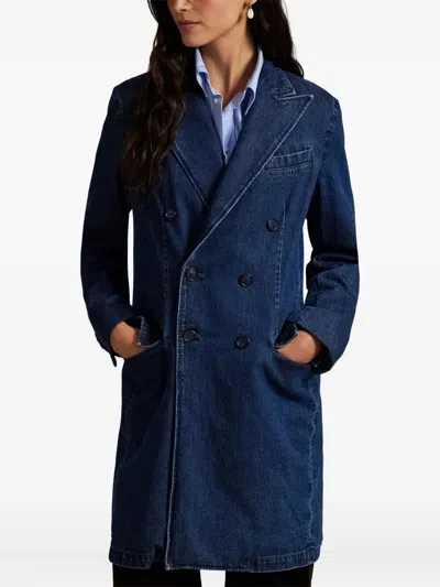 Polo Ralph Lauren Rigid Denim Double Breasted Coat In Blue