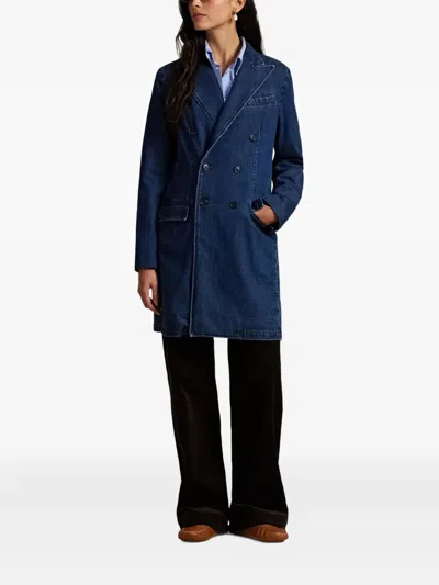 Polo Ralph Lauren Rigid Denim Double Breasted Coat In Blue