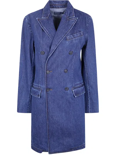 Polo Ralph Lauren Rigid Denim Double Breasted Coat In Blue
