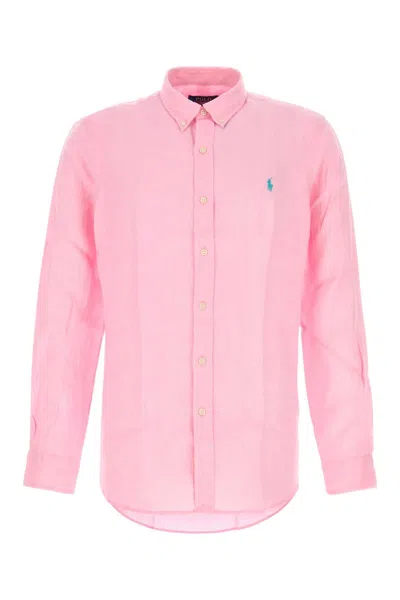 Polo Ralph Lauren Linen Shirt Custom Fit Collar Sleeves In Pink