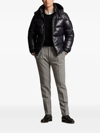 Polo Ralph Lauren Classic Black Bomber Jacket With Ribbed Trim And Structured Fit In Black