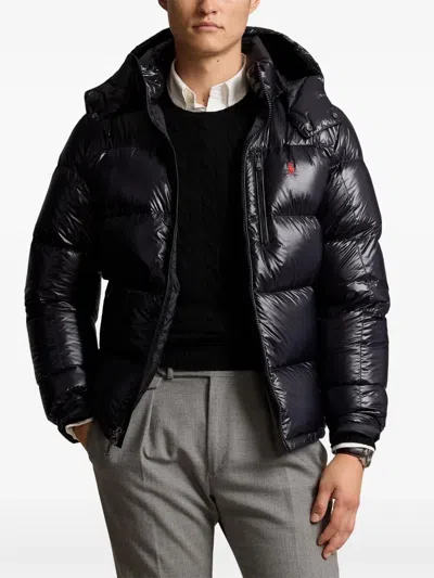Polo Ralph Lauren Classic Black Bomber Jacket With Ribbed Trim And Structured Fit In Black