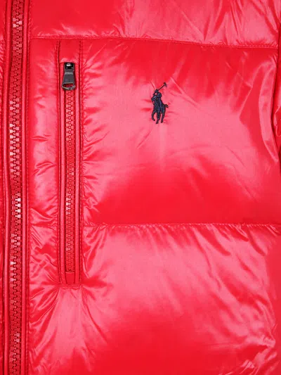 Polo Ralph Lauren Quilted Hooded Bomber Jacket With Zippered Pocket In Red