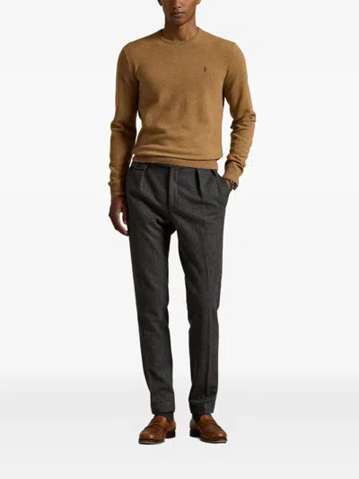 Polo Ralph Lauren Tailored Brown Sweater With Ribbed Cuffs And Sophisticated Logo In Brown