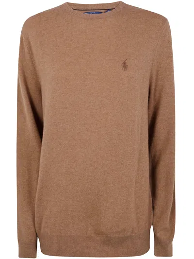 Polo Ralph Lauren Tailored Brown Sweater With Ribbed Cuffs And Sophisticated Logo In Brown