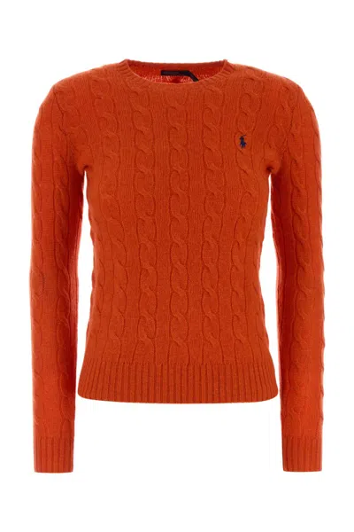Polo Ralph Lauren Cable Knit Pullover With Ribbed Finish In Orange