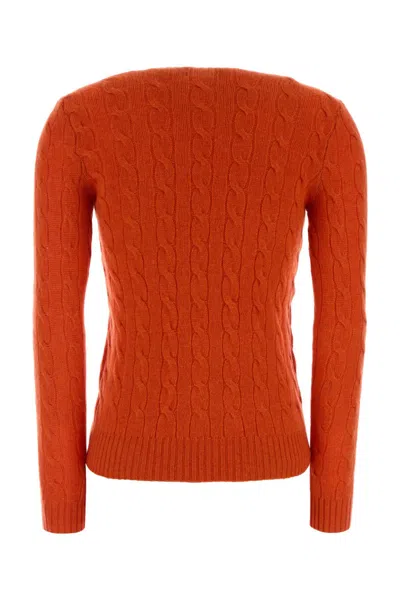 Polo Ralph Lauren Cable Knit Pullover With Ribbed Finish In Orange