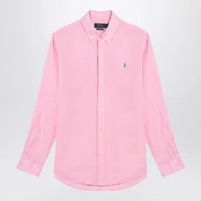Polo Ralph Lauren Linen Shirt Custom Fit Collar Sleeves In Pink