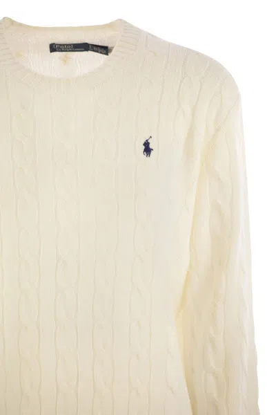 Polo Ralph Lauren Classic Cable Knit Sweater With Round Neckline And Ribbed Details In Neutral