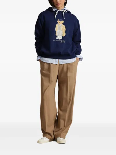 Polo Ralph Lauren Brushed Cotton Blend Sweatshirt With Iconic Polo Bear In Blue