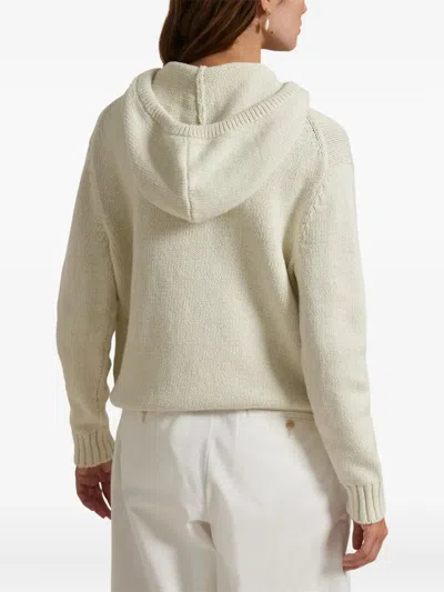 Polo Ralph Lauren Womens Parchment Cream Polo Bear-intarsia Hooded Cotton And Linen-blend Knitted Jumper Xs In Multi