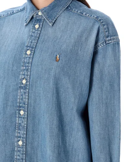 Polo Ralph Lauren Cropped Boxy Chambray Denim Shirt In Blue